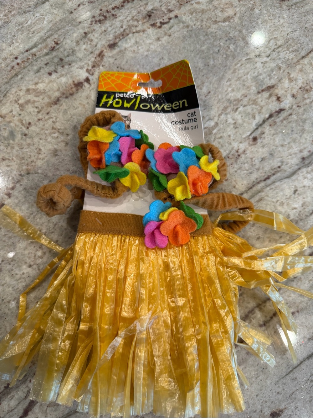 Halloween Petco Yellow Hula Girl Cat Costume with Colorful Floral Accents